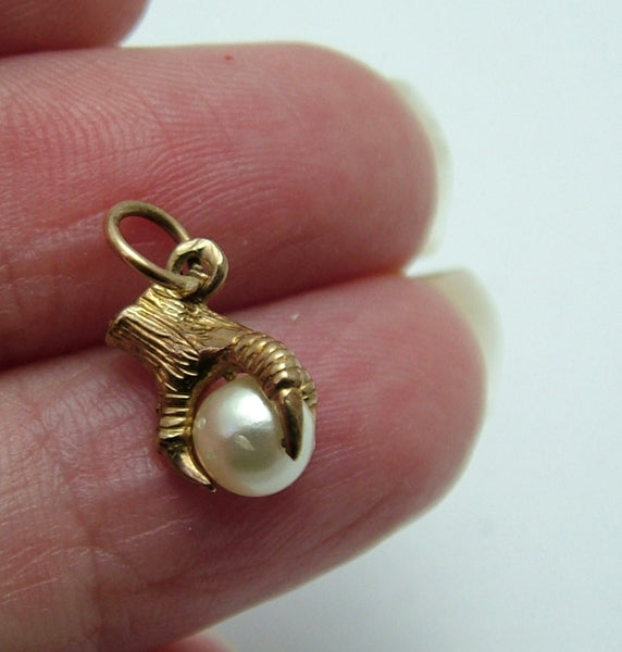 Small Vintage 1970's 9ct Gold & Faux Pearl Ball & Claw Charm Gold Charm - Sandy's Vintage Charms
