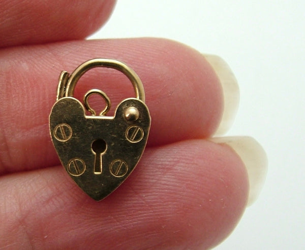 Small Vintage 1970's 9ct Yellow Gold Heart Shaped Padlock Bracelet Fastener or Charm HM 1970 Gold Charm - Sandy's Vintage Charms
