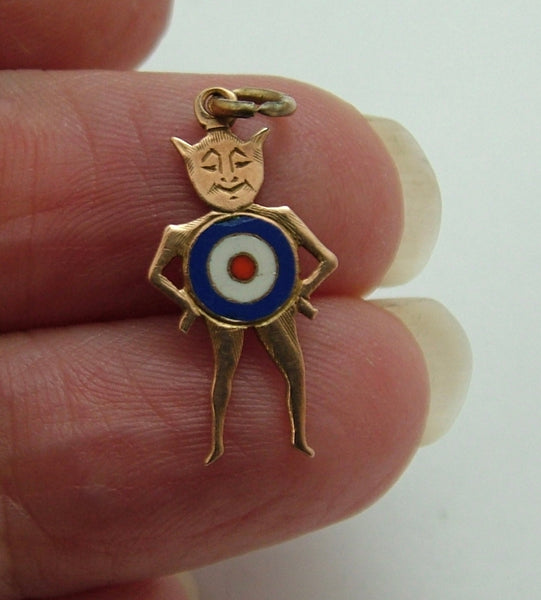 Antique WW1 c1917 Solid Flat 9ct Rose Gold & Enamel Imp Charm RAF Target Gold Charm - Sandy's Vintage Charms