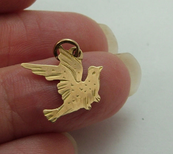 Small Antique Edwardian c1910 9ct Gold Flat Engraved Bird or Dove Charm Antique Charm - Sandy's Vintage Charms