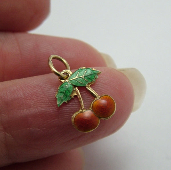 Small Vintage 1950’s 14ct 14k Gold & Enamel Pair of Cherries Charm Gold Charm - Sandy's Vintage Charms