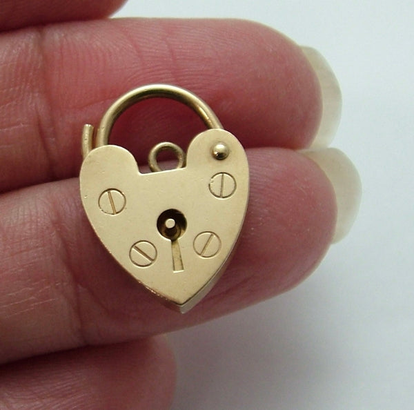 Vintage 1970's 9ct Yellow Gold Heart Shaped Padlock Bracelet Fastener or Charm HM 1972 Gold Charm - Sandy's Vintage Charms