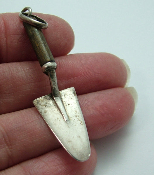 Large Vintage Italian 1980's Silver & Wooden Trowel Charm Silver Charm - Sandy's Vintage Charms
