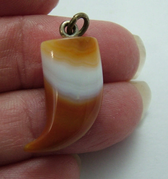 Vintage 1930's Metal & Agate Tusk or Claw Charm 1920s-1950s Charm - Sandy's Vintage Charms