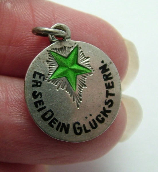 Antique c1920’s European Silver & Green Enamel Lucky Star Charm Enamel Charm - Sandy's Vintage Charms
