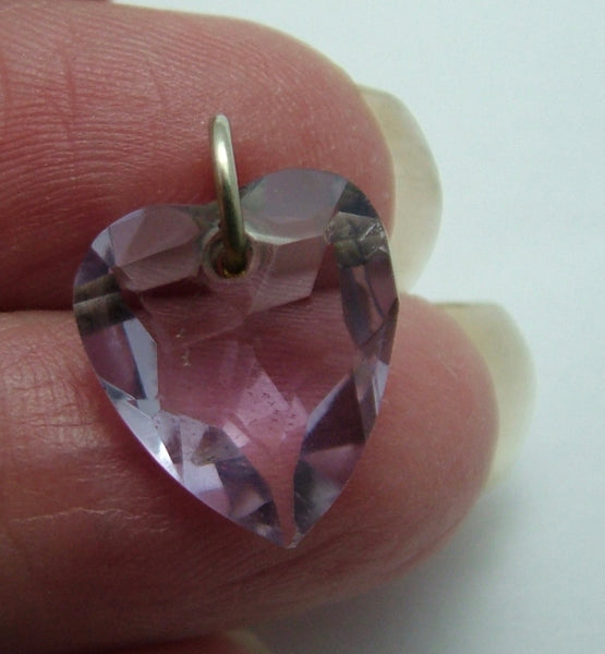 Antique Edwardian Carved Faceted Amethyst & Metal Heart Charm Antique Charm - Sandy's Vintage Charms