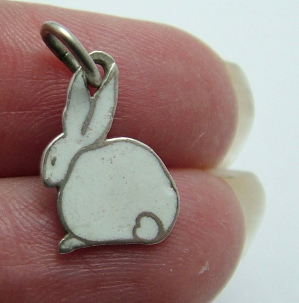 Small Vintage 1950's Silver & White Enamel Bunny Rabbit Charm Enamel Charm - Sandy's Vintage Charms