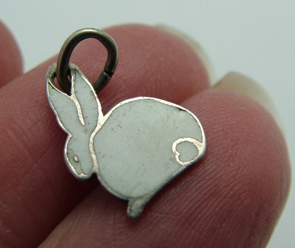 Small Vintage 1950's Silver & White Enamel Bunny Rabbit Charm Enamel Charm - Sandy's Vintage Charms