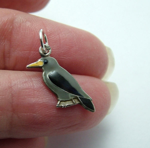 Vintage 1950's Silver & Enamel Crow Rook Raven Charm