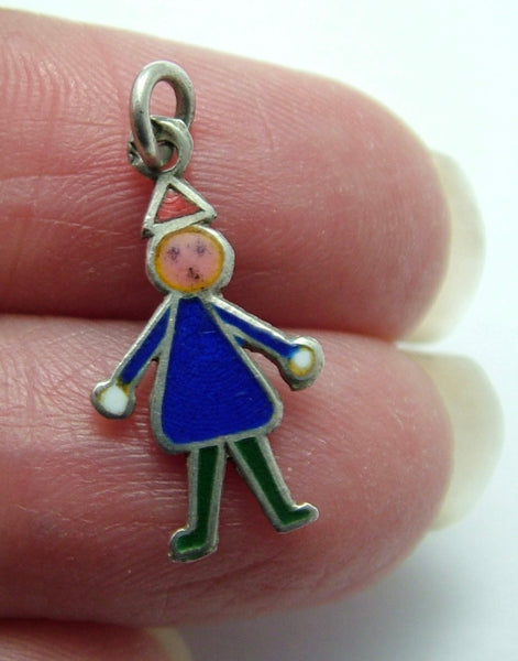 Small Vintage 1950's Silver & Enamel Figure Charm Enamel Charm - Sandy's Vintage Charms