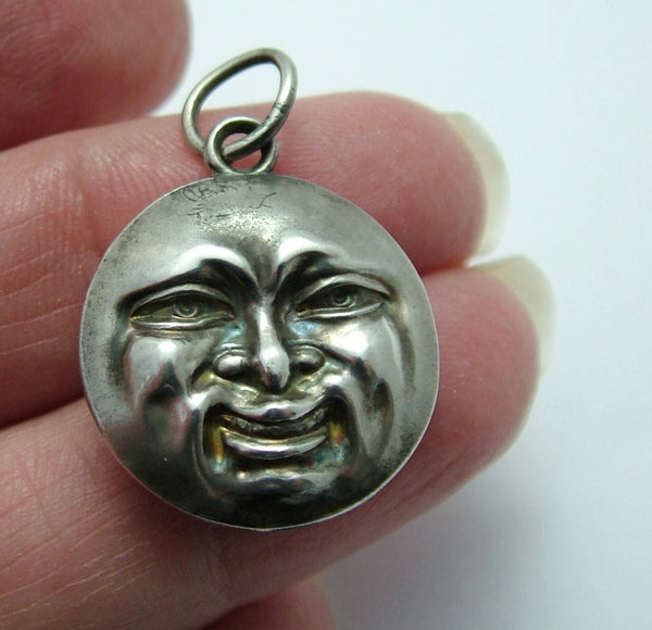 Antique Edwardian c1905 Hollow Silver Double Sided Happy & Sad Moon Face Charm