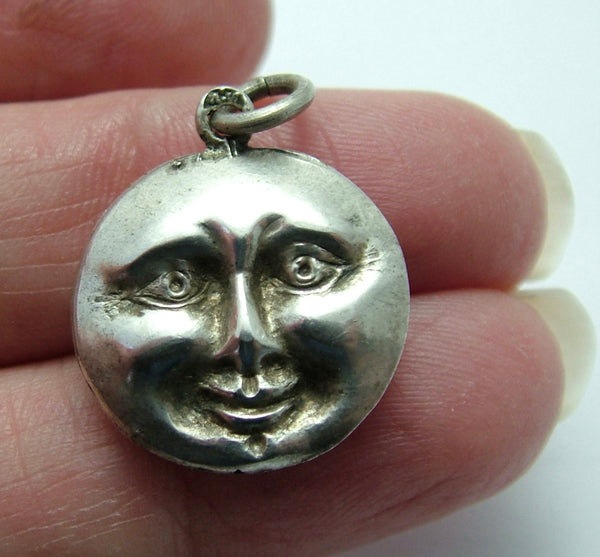 Antique Edwardian c1905 Hollow Silver Double Sided Happy & Sad Moon Face Charm Antique Charm - Sandy's Vintage Charms