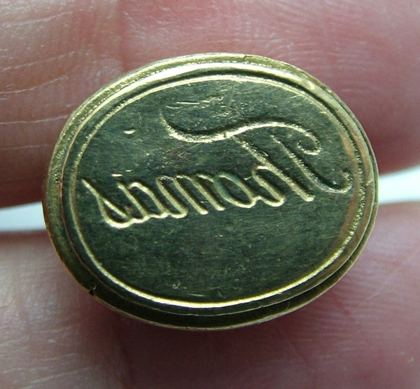 Antique Victorian Gilded Metal Fob Seal Charm “Thomas” Antique Charm - Sandy's Vintage Charms