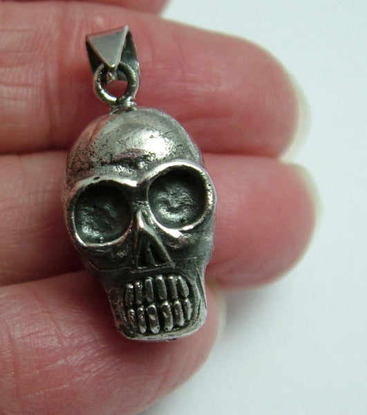 Modern Secondhand Heavy Solid Silver Skull Charm Silver Charm - Sandy's Vintage Charms