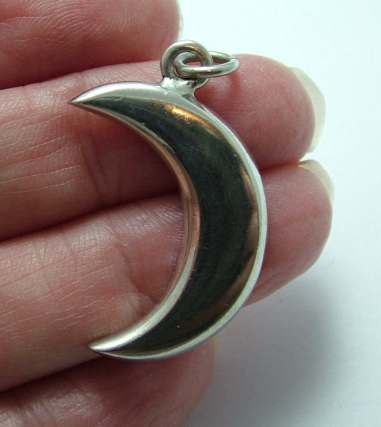 Large Vintage 1990's Heavy Solid Silver Crescent Moon Charm or Pendant Silver Charm - Sandy's Vintage Charms