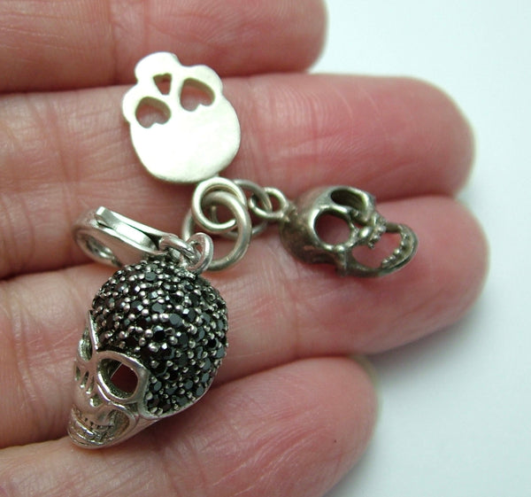 3 x Modern Secondhand Silver Skull Charms One Paste Set Silver Charm - Sandy's Vintage Charms