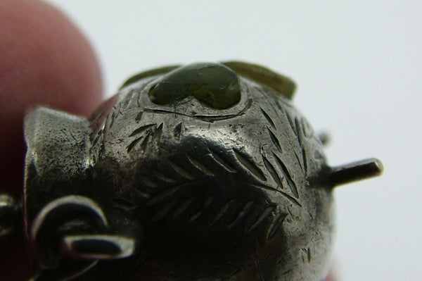 Antique Edwardian Silver Cauldron Charm with Connemara Marble Shamrock HM 1903 Antique Charm - Sandy's Vintage Charms