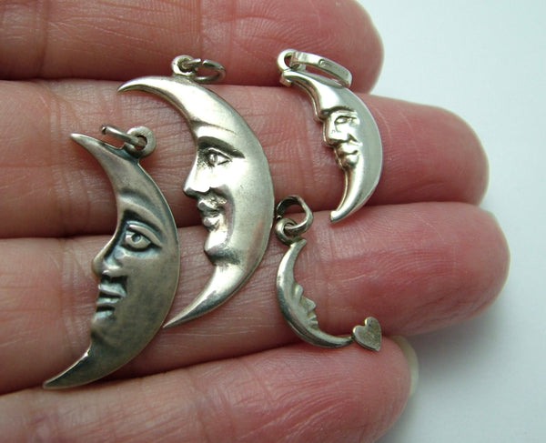 4 x Modern Secondhand Silver Crescent Moon Face Charms Silver Charm - Sandy's Vintage Charms