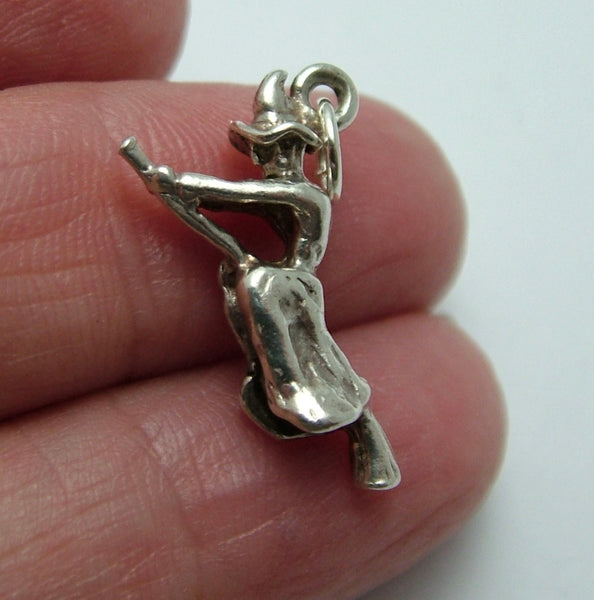 Vintage 1970's Solid Silver Witch on a Broomstick Charm Silver Charm - Sandy's Vintage Charms