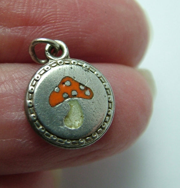 Small Vintage 1930's Silver & Enamel Lucky Toadstool Charm
