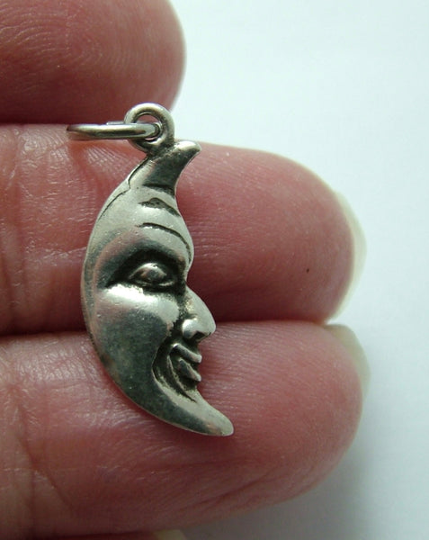 Vintage 1990's Solid Silver Crescent Moon Charm - Sad Face & Happy Face Silver Charm - Sandy's Vintage Charms