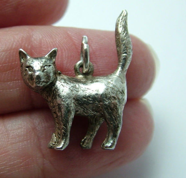 Vintage 1970's Solid Silver Standing Cat Charm