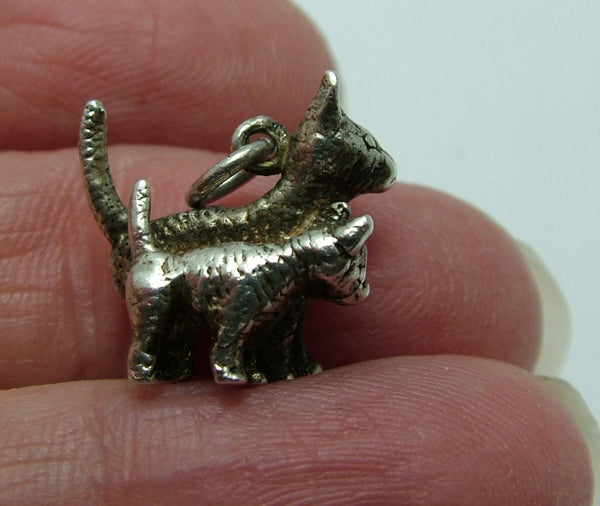 Vintage 1970's Solid Silver Mother Cat & Kitten Charm