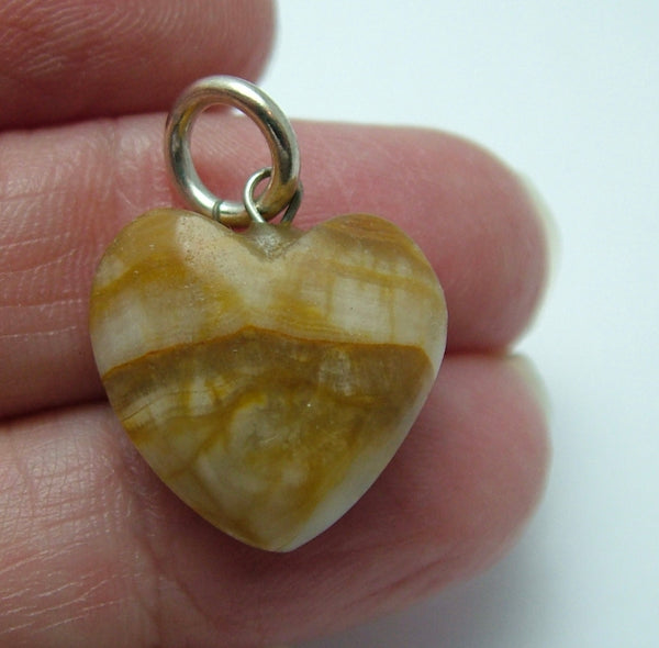 Vintage 1980's Brown Natural Stone Heart Charm with Metal Bale Silver Charm - Sandy's Vintage Charms