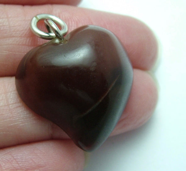 Vintage 1980's Brown Agate Witches Heart Charm with Metal Bale Silver Charm - Sandy's Vintage Charms