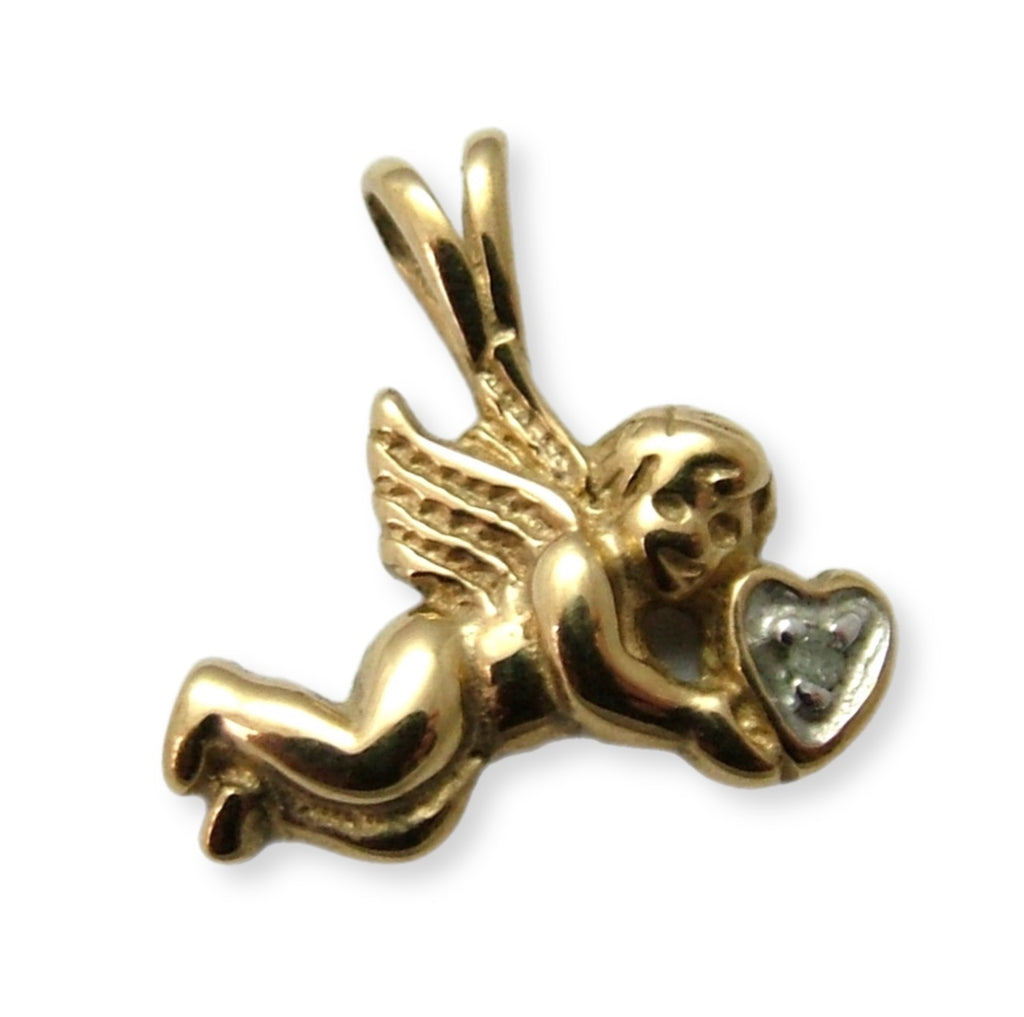 Small Vintage 1990’s 9ct Gold & Diamond Heart Angel or Cherub Charm Gold Charm - Sandy's Vintage Charms