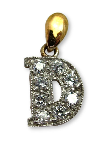 Vintage 1990's Solid 9ct Gold & CZ Initial Letter "D" Charm or Pendant Gold Charm - Sandy's Vintage Charms