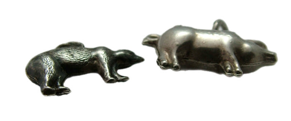 Pair of Antique Edwardian c1910 Hollow Silver Charms Lucky Pig & Bear Antique Charm - Sandy's Vintage Charms