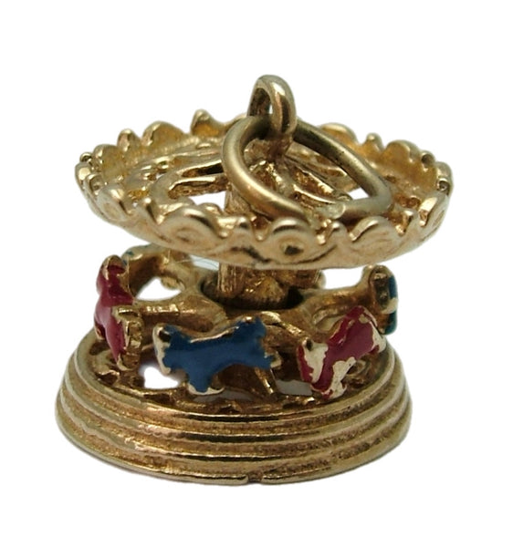 Vintage 1970's 9ct Gold Nuvo Carousel Charm with Rotating Enamel Horses Gold Charm - Sandy's Vintage Charms