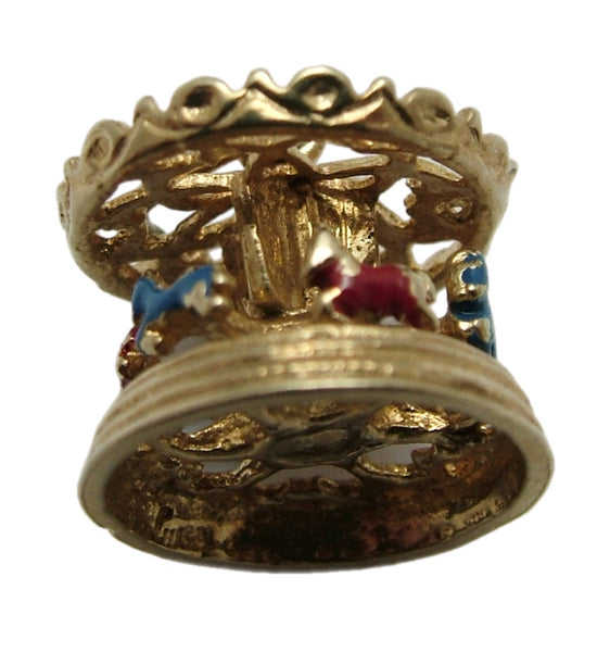 Vintage 1970's 9ct Gold Nuvo Carousel Charm with Rotating Enamel Horses Gold Charm - Sandy's Vintage Charms