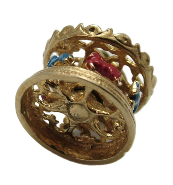 Vintage 1970's 9ct Gold Nuvo Carousel Charm with Rotating Enamel Horses Gold Charm - Sandy's Vintage Charms
