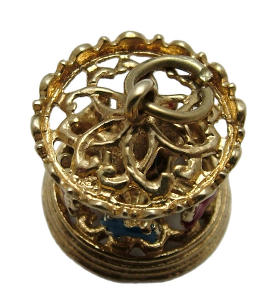 Vintage 1970's 9ct Gold Nuvo Carousel Charm with Rotating Enamel Horses Gold Charm - Sandy's Vintage Charms