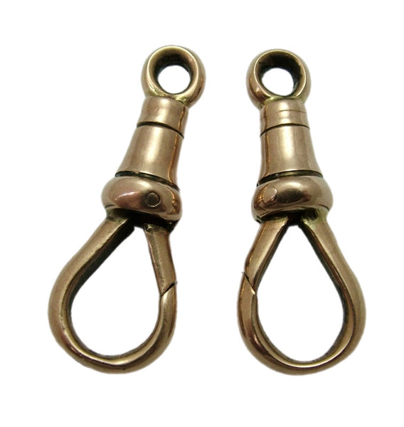 Pair of Large Antique Edwardian c1905 Solid 9ct Rose Gold Dog Clip Fasteners - For Hanging Fobs & Charms Gold Charm - Sandy's Vintage Charms