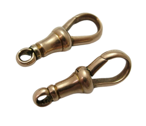 Pair of Chunky Antique Edwardian c1905 Solid 9ct Rose Gold Dog Clip Fasteners - For Hanging Fobs & Charms Gold Charm - Sandy's Vintage Charms
