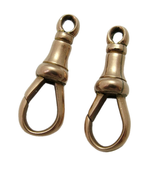 Pair of Chunky Antique Edwardian c1905 Solid 9ct Rose Gold Dog Clip Fasteners - For Hanging Fobs & Charms Gold Charm - Sandy's Vintage Charms