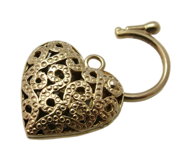 Large Vintage 1980's 9ct Rose Gold Filigree Patterned Padlock Bracelet Fastener or Charm Gold Charm - Sandy's Vintage Charms
