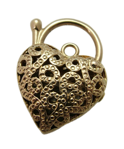 Large Vintage 1980's 9ct Rose Gold Filigree Patterned Padlock Bracelet Fastener or Charm Gold Charm - Sandy's Vintage Charms
