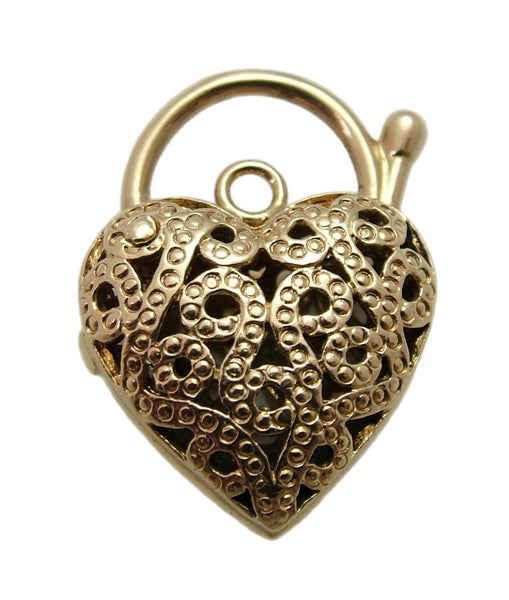 Large Vintage 1980's 9ct Rose Gold Filigree Patterned Padlock Bracelet Fastener or Charm Gold Charm - Sandy's Vintage Charms