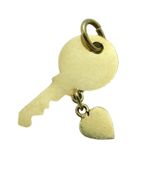 Vintage 1950's 14ct 14k Gold Key & Red Enamel Heart Charm “Key to my Heart” Gold Charm - Sandy's Vintage Charms