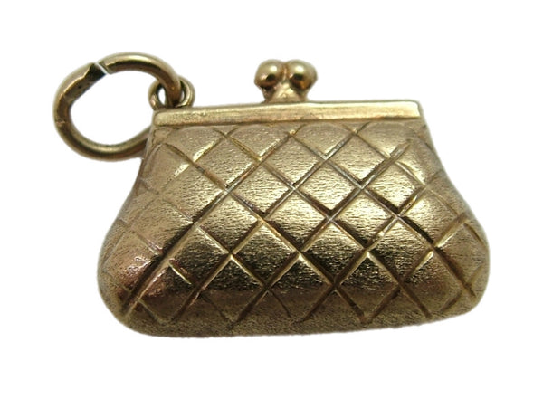 Vintage 1970's Hollow 9ct Gold Quilted Purse Charm HM 1972 Gold Charm - Sandy's Vintage Charms
