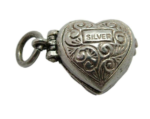 Vintage 1970's Silver Opening Heart Charm Couple Cuddling Inside Silver Charm - Sandy's Vintage Charms