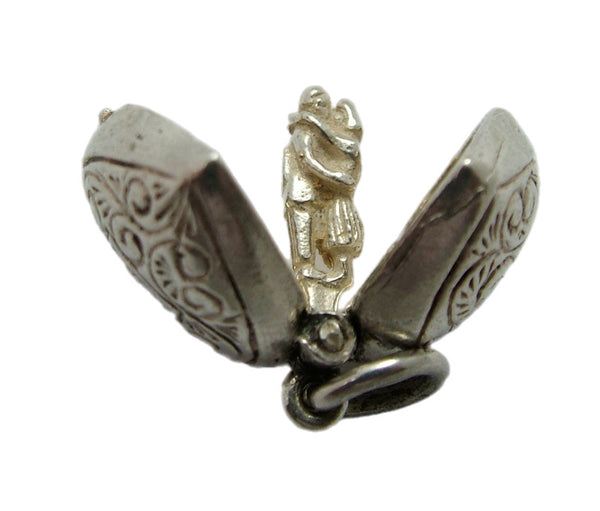 Vintage 1970's Silver Opening Heart Charm Couple Cuddling Inside Silver Charm - Sandy's Vintage Charms