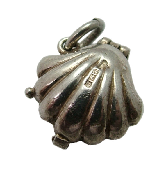 Vintage 1960's Silver Opening Nuvo Clam Shell Charm Faux Pearl Inside HM 1967 Silver Charm - Sandy's Vintage Charms