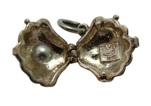 Vintage 1960's Silver Opening Nuvo Clam Shell Charm Faux Pearl Inside HM 1967 Silver Charm - Sandy's Vintage Charms