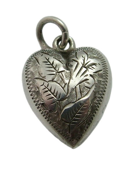 Antique Victorian Silver Hollow Heart Charm with Engraved Decoration HM 1898 Antique Charm - Sandy's Vintage Charms