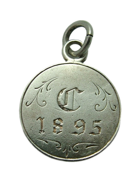 Antique Victorian Silver Engraved Love Token Coin Charm “C 1895” Love Token - Sandy's Vintage Charms